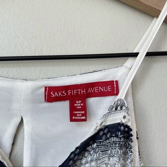 Saks Fifth Avenue Chevron Stripe Pattern Navy & White Spaghetti Strap Maxi Dress - Picture 5 of 8